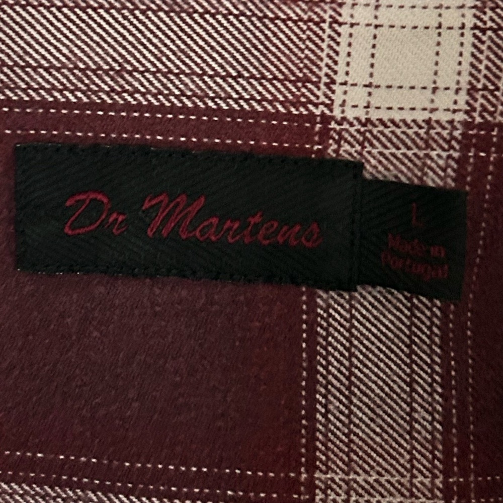 Dr. Martens Burgundy And White Plaid Casual Button Down Shirt View 3